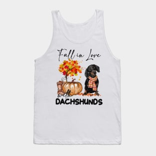 Black Dachshund Fall in Love Scarf Funny Dachshund Pumpkin Tank Top